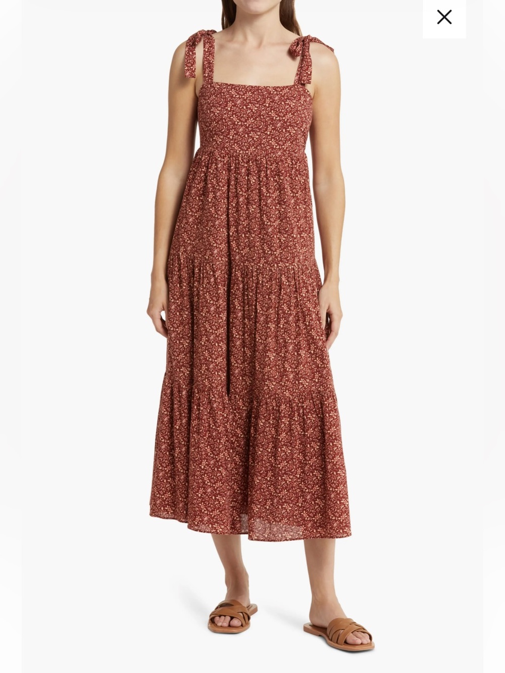 Madewell Lucy Midi Dress Womenβs Medium Tie Strap Tiered Floral Sundress B9